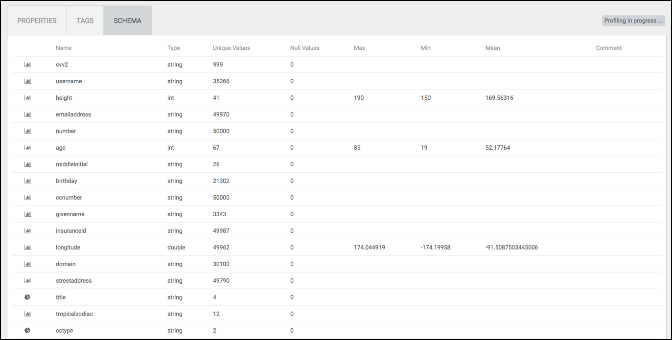 View Data Asset Schema - Hortonworks DataPlane Service