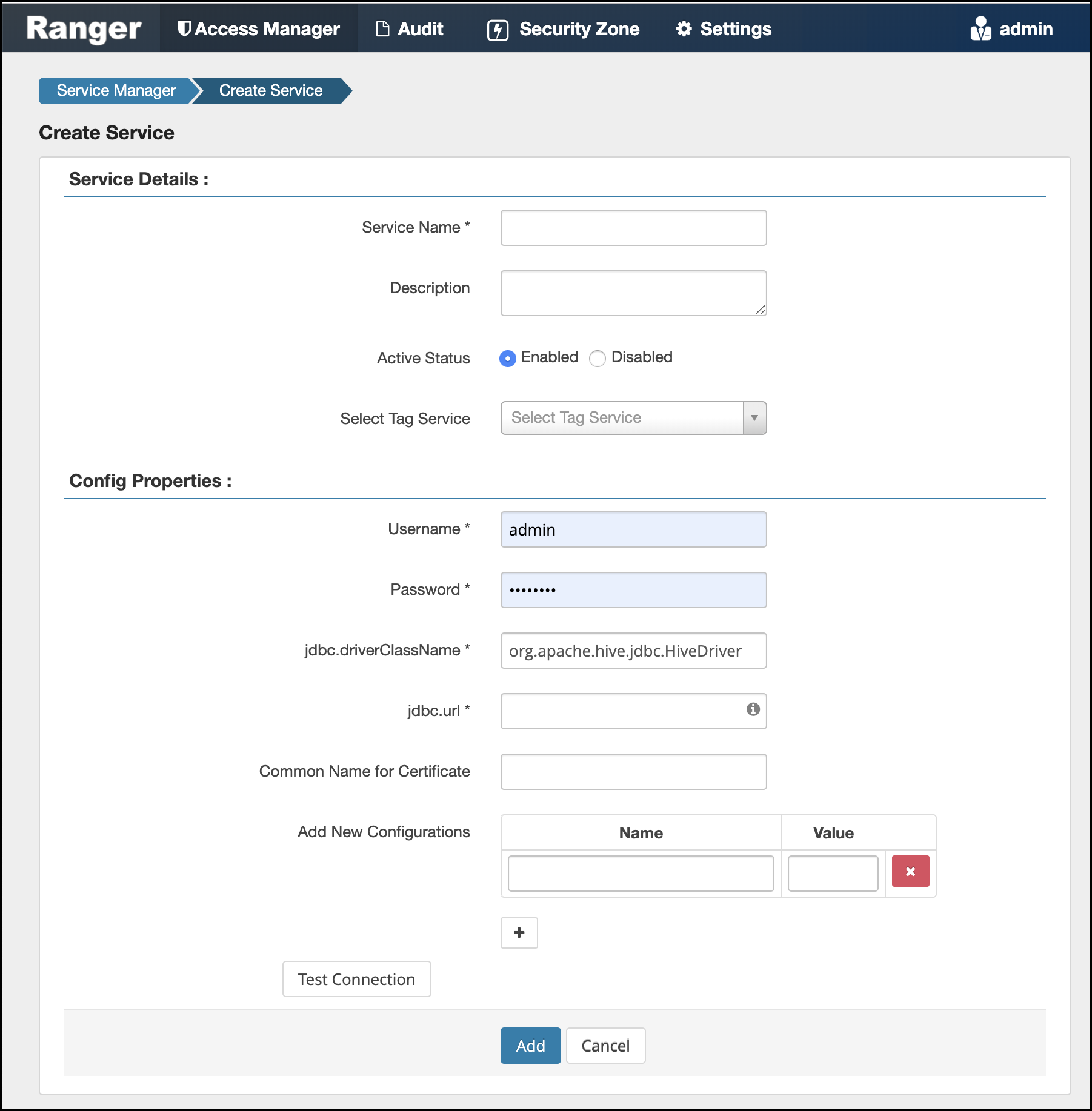 Ranger > Create Service page.