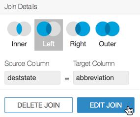 Clicking to edit the join