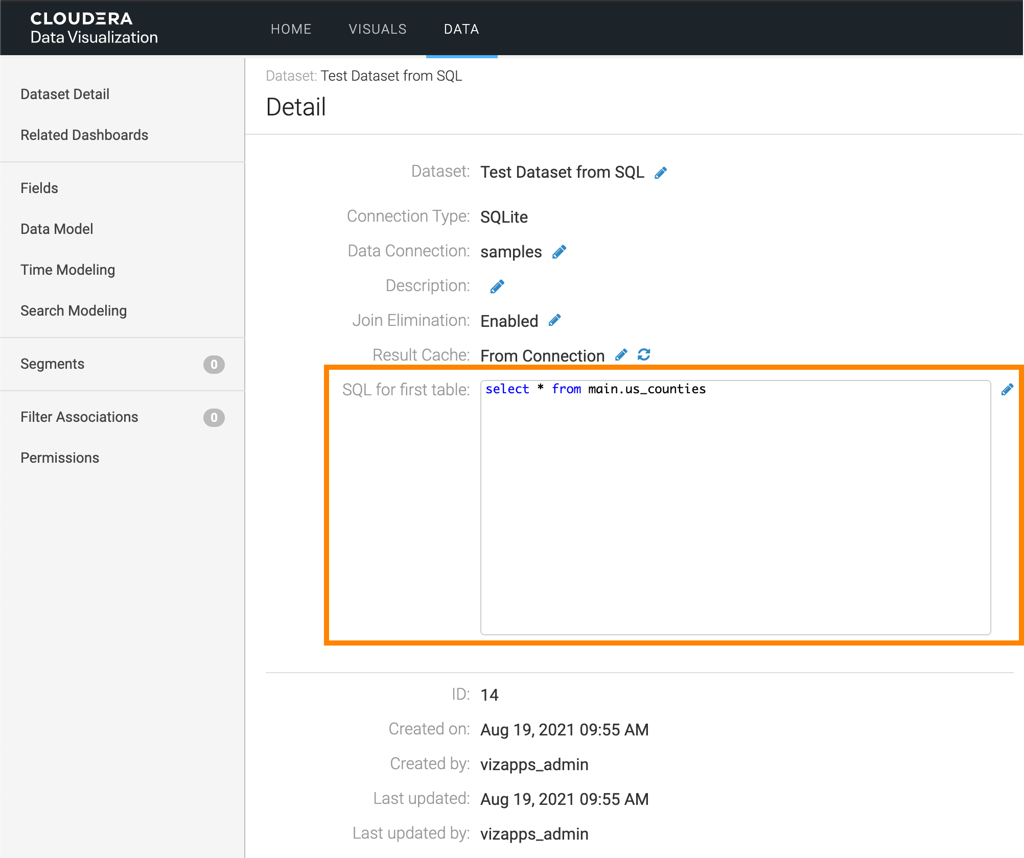 Dataset Detail; Dataset based on SQL Query