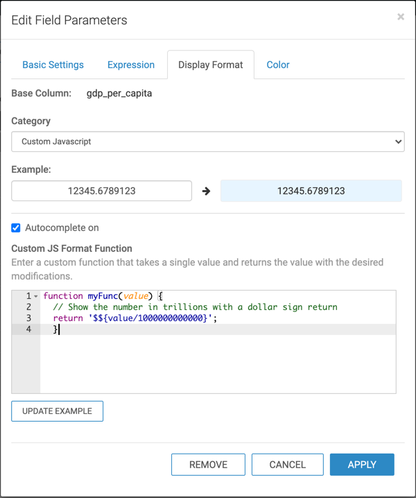 entering js format