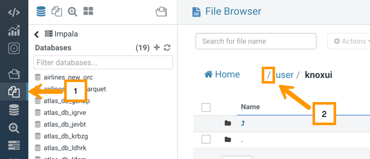 Screenshot showing how to go to the tmp directory to download the diagnostic bundles from the Hue File Browser.