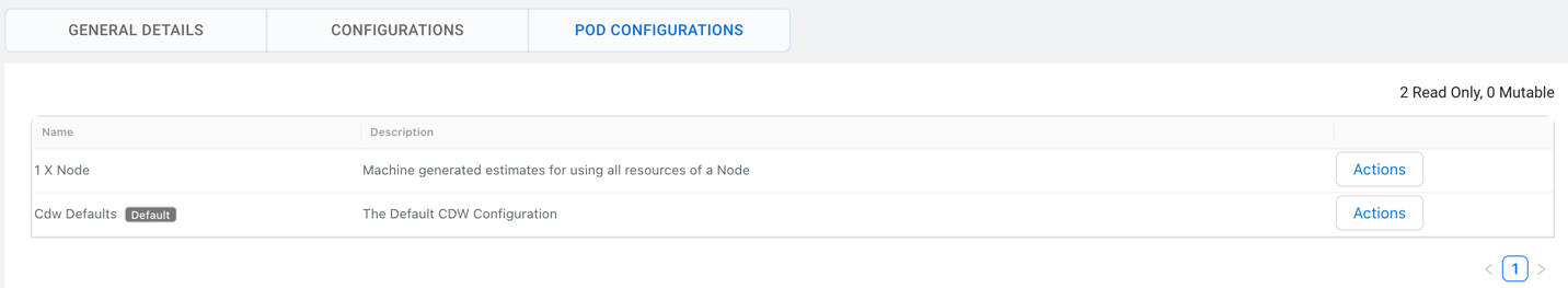Pod configuration tab in CDW showing the prebuilt pod configurations available for customization.