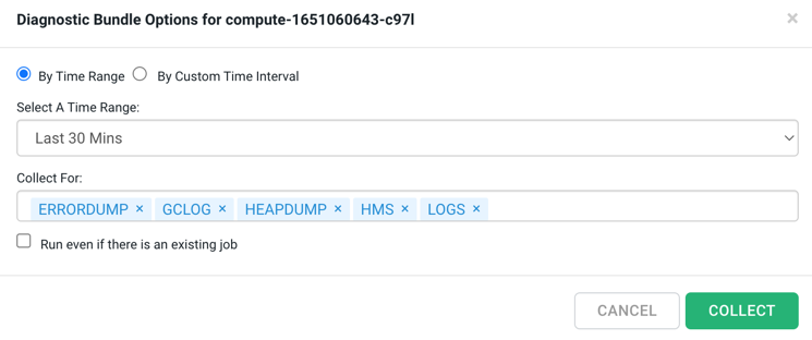 Image showing the various options for generating Hive diagnostic bundles.