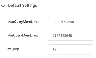 Image showing sample values for the default pod settings