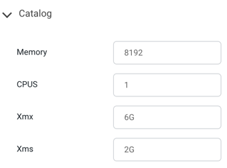 Image showing sample values for the catalog pod configuration.