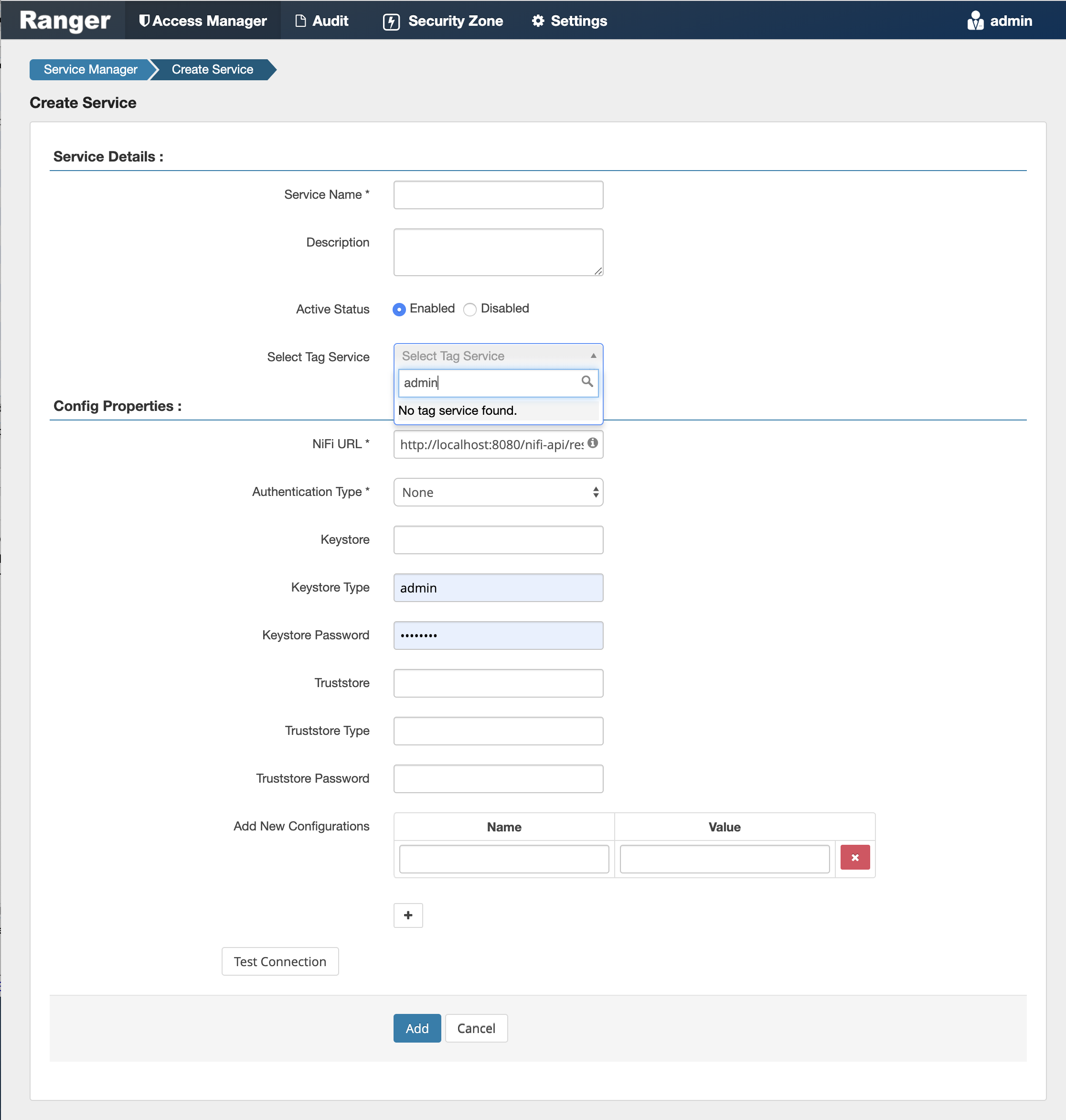 Ranger > Create Service page.