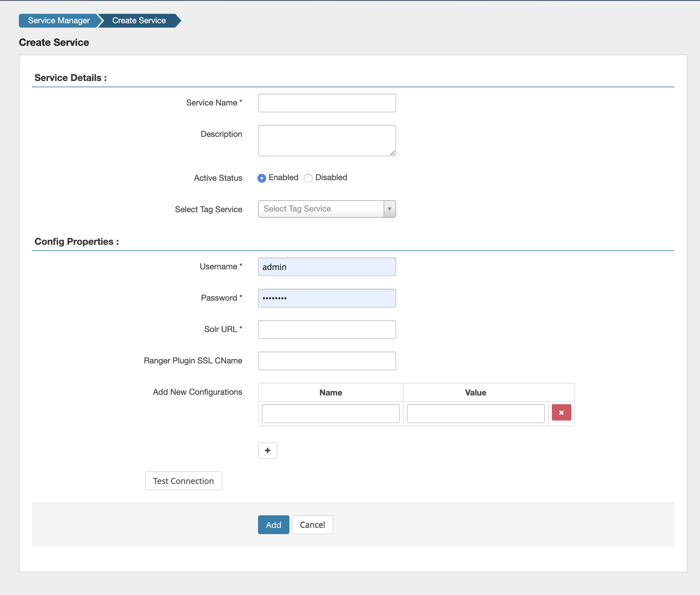Ranger > Create Service page.