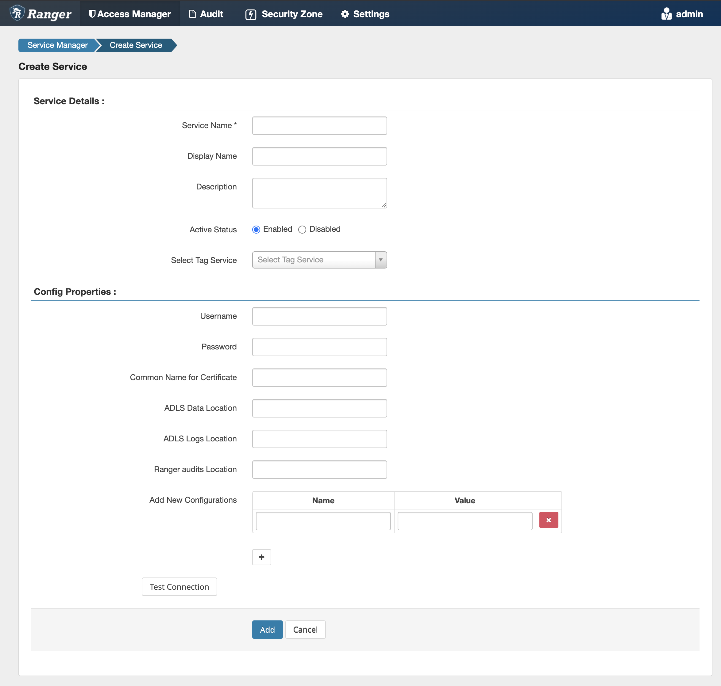 Ranger> Create Service page.