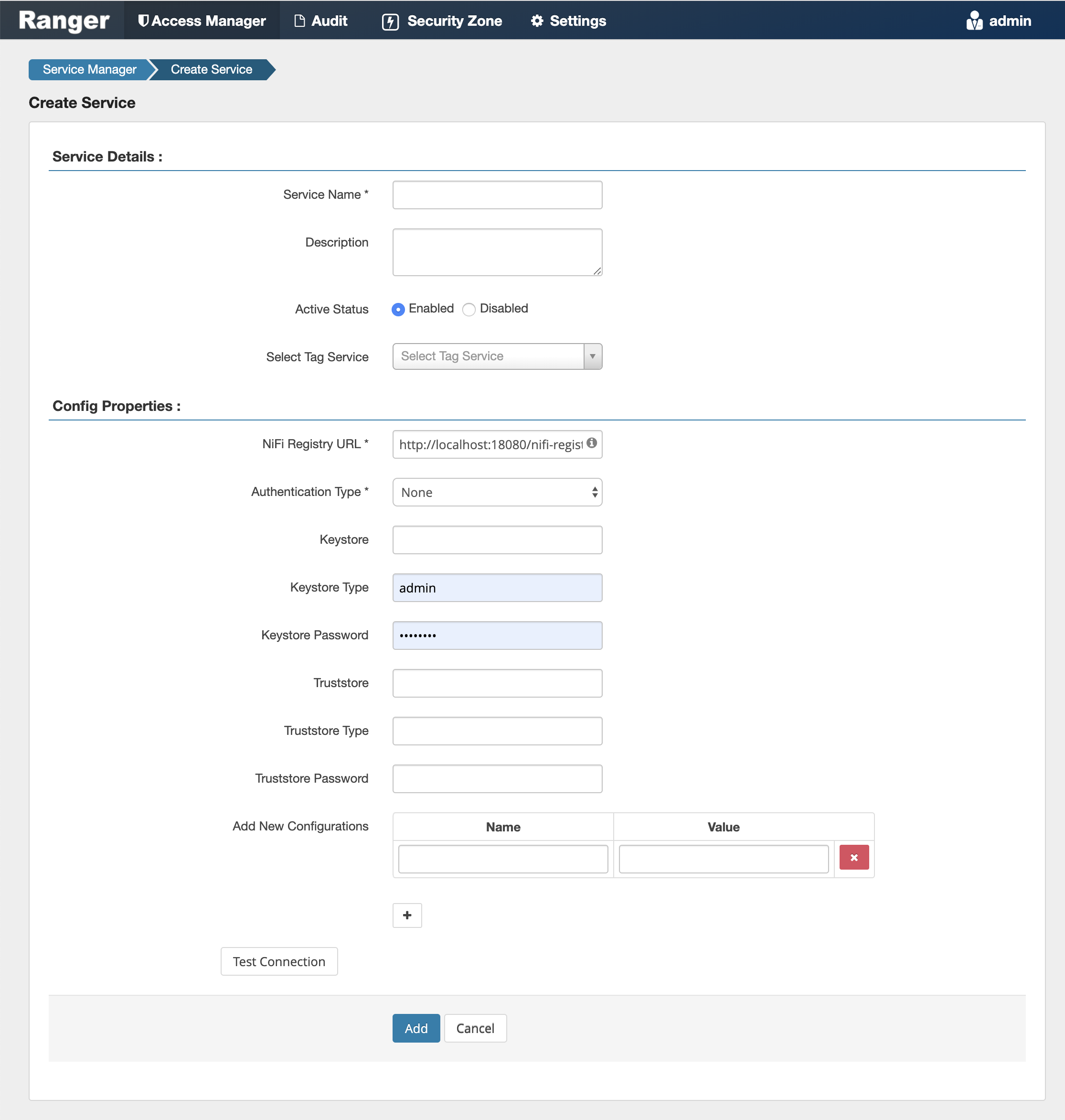 Ranger > Create Service page.