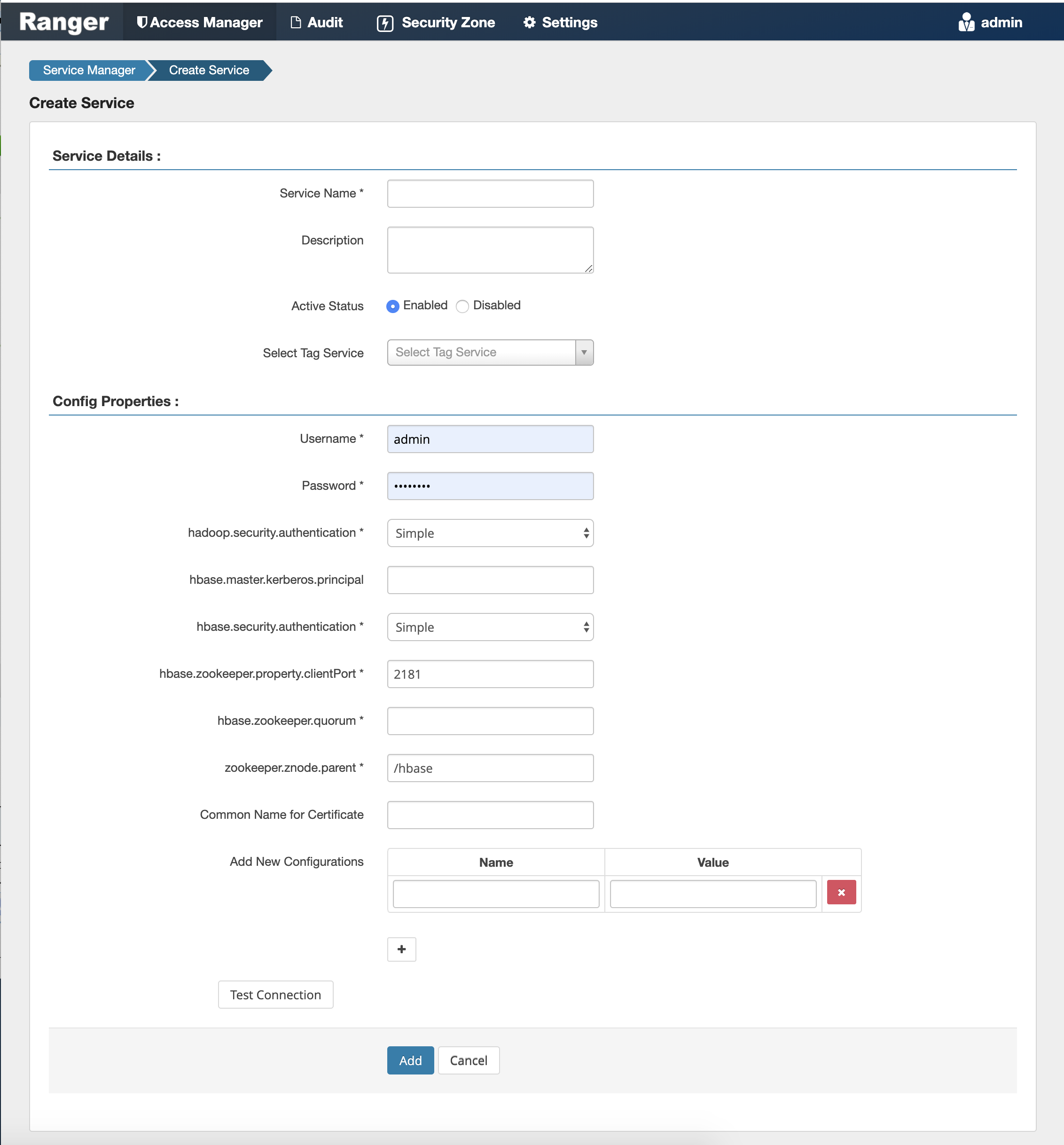 Ranger > Create Service page.