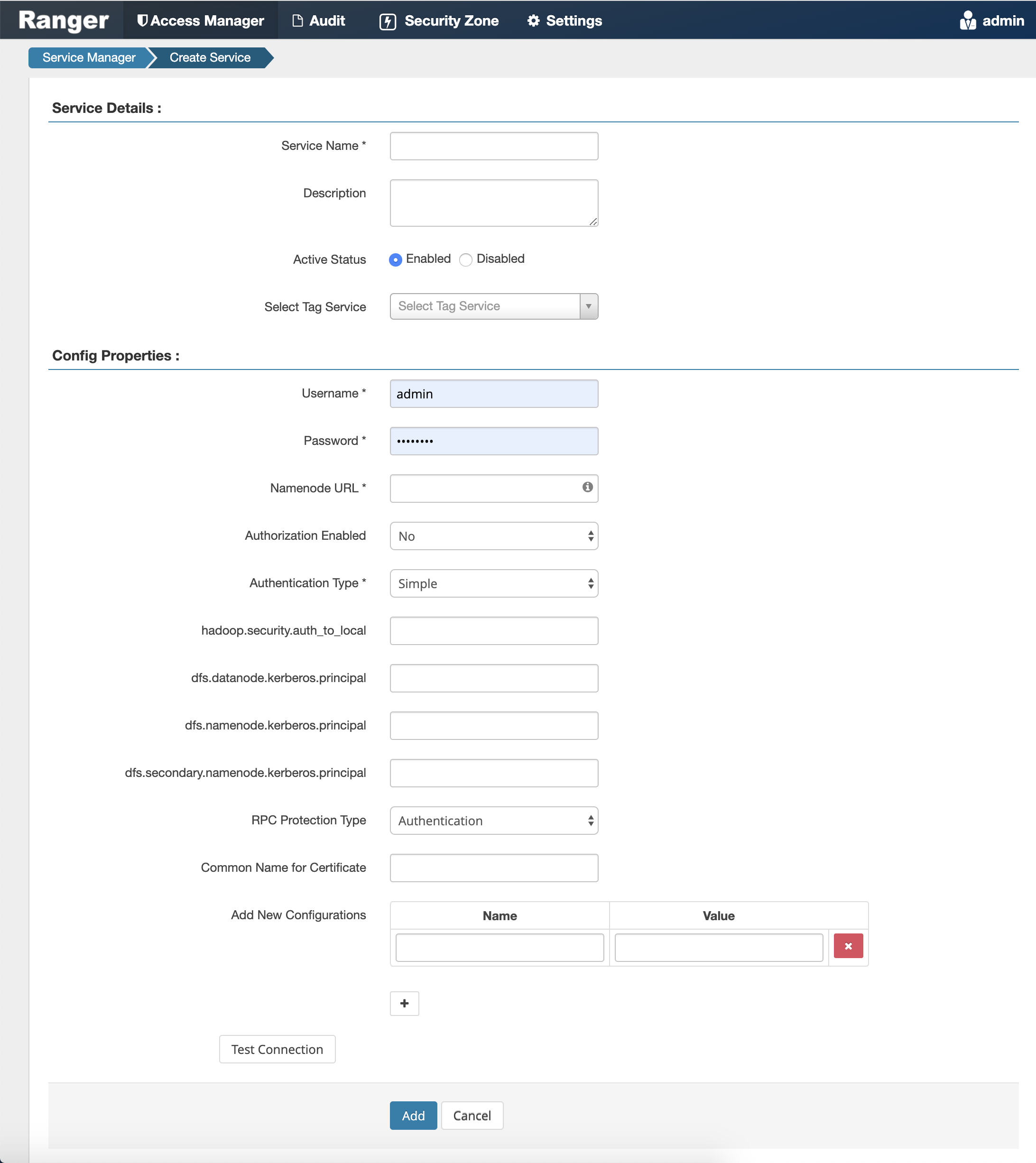 Ranger> Create Service page.